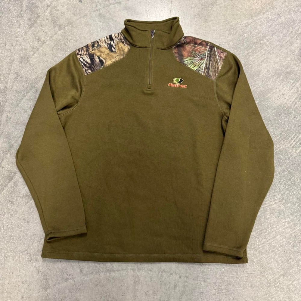 Mossy Oak Camouflage Quarter Zip Pullover Jacket Green Outdoor Hunting XL